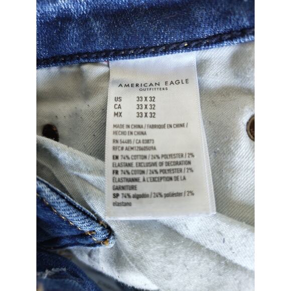 American Eagle Men’s 33x32 Distressed Ripped Slim Jeans Y2K Grunge Denim Pants - Picture 9 of 10